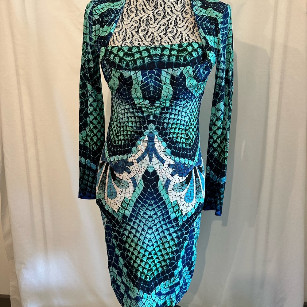 Roberto Cavalli Vibrant Patterned Long Sleeve Dress